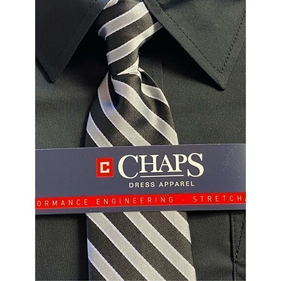 CHAPS BOYS SMALL 8 BLACK SHIRT AND TIE SET - Picture 4 of 9